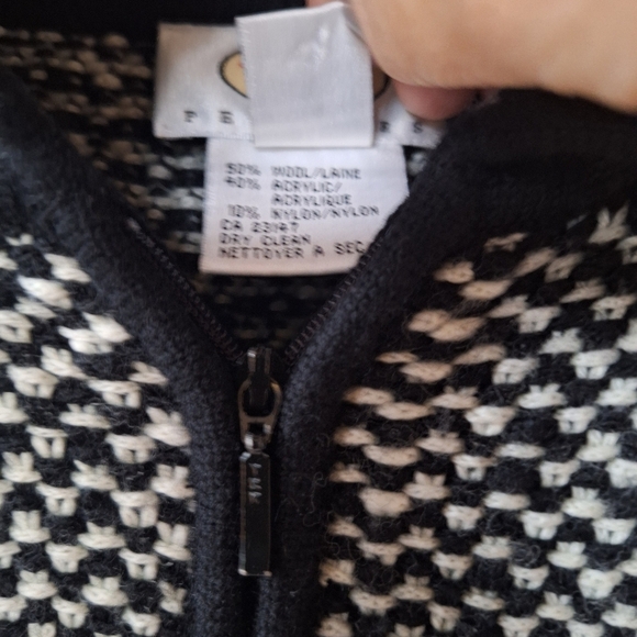 Talbots Petites Womens Zip Up Wool Blend Black/White Sweater Jacket Size M - Picture 3 of 7